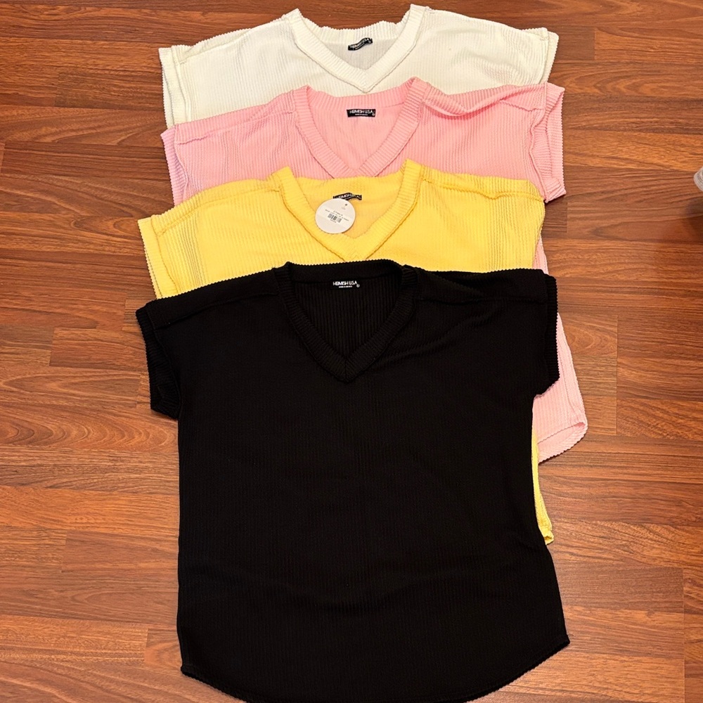 NWOT/NWT  Short Sleeve V-Neck Tops - Black, Pink, Yellow, White.